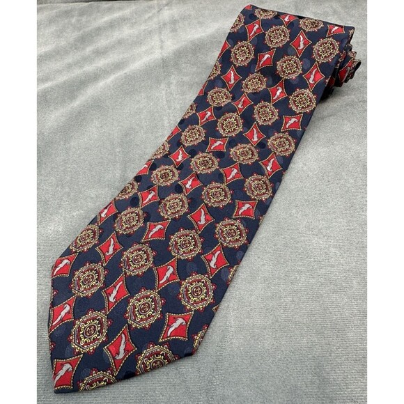 Cade Fincia Milano Silk Men's Tie Italy Classic Blue Red Geometric Pattern - Picture 1 of 5
